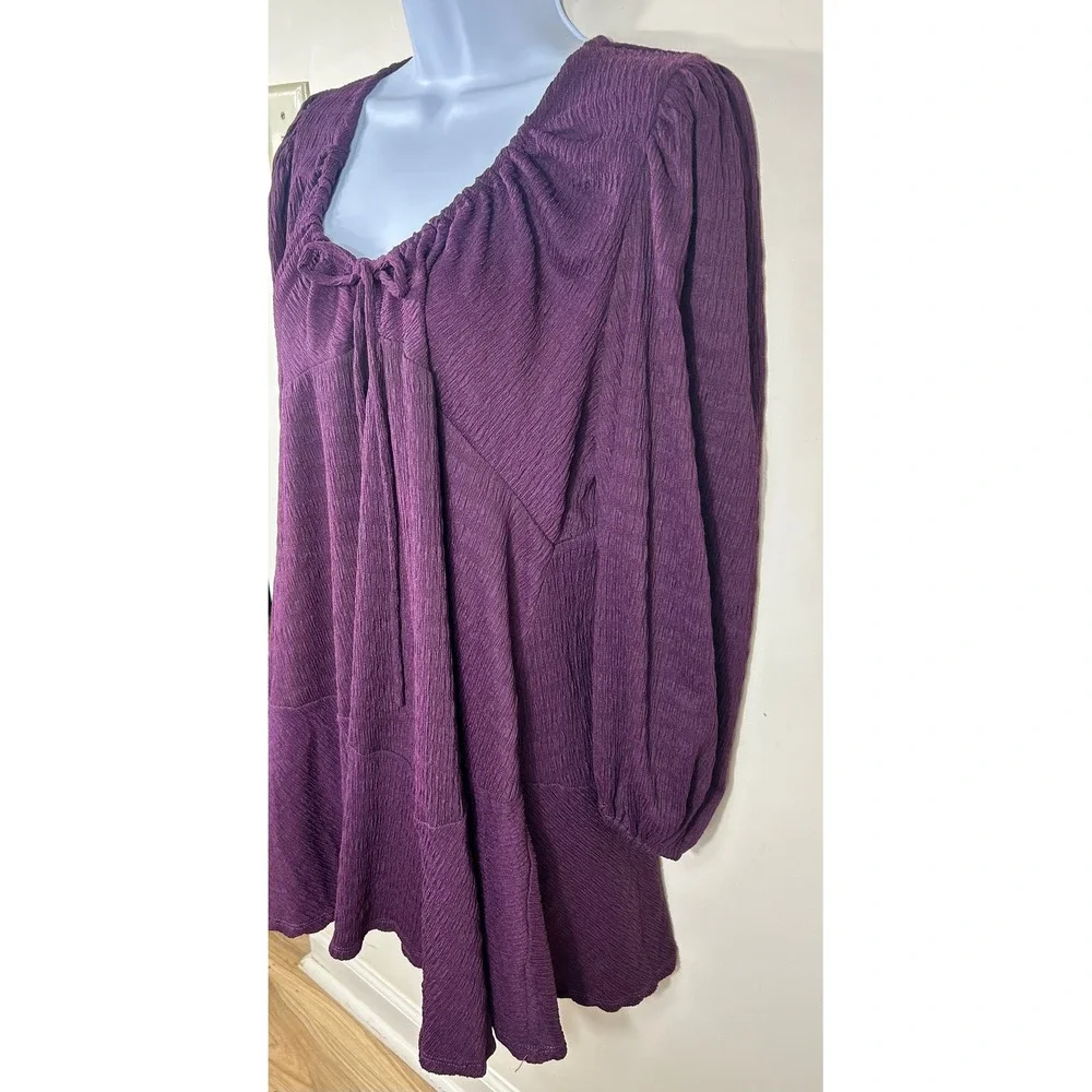 Free People FP Beach Mini Dress Womens XS Purple Crinkle Boho Ruffle Peasant